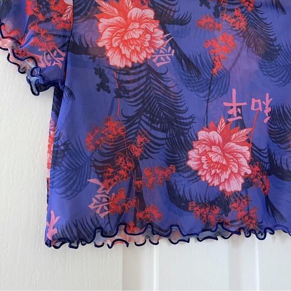 Pretty Little Thing Mesh Oriental Crop Top, Size 8 - Picture 4 of 6